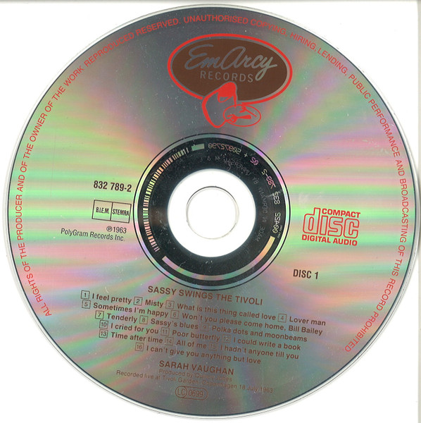 Sarah Vaughan - Sassy Swings The Tivoli - Complete Version | Emarcy (832 788-2) - 3