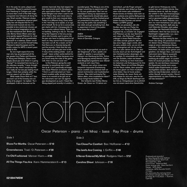 The Oscar Peterson Trio - Another Day | MPS Records (0218947MSW) - 2 The Oscar Peterson Trio - Another Day | MPS Records (0218947MSW) - 2