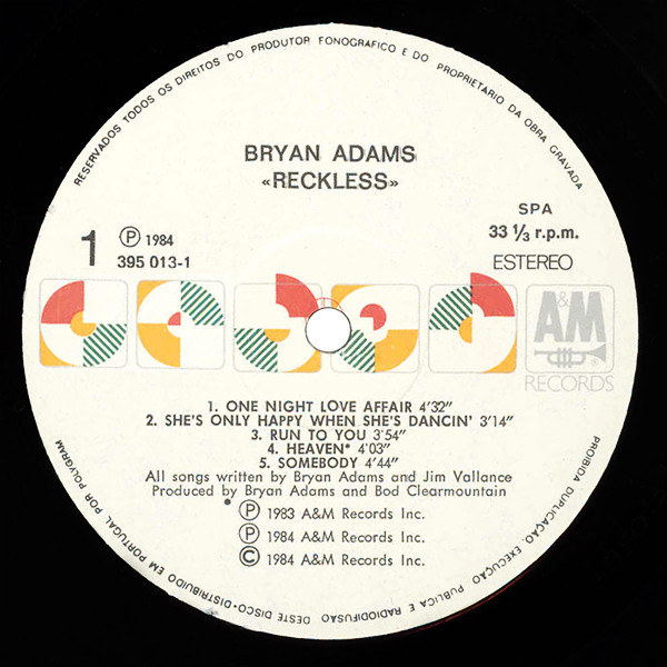 Bryan Adams - Reckless | A&M Records (395 013-1) - 3