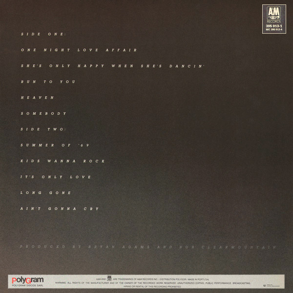 Bryan Adams - Reckless | A&M Records (395 013-1) - 2