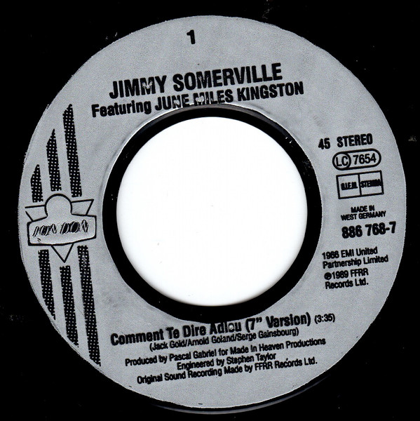 Jimmy Somerville Featuring June Miles-Kingston - Comment Te Dire Adieu | London Records (886 768-7) - 3 Jimmy Somerville Featuring June Miles-Kingston - Comment Te Dire Adieu | London Records (886 768-7) - 3