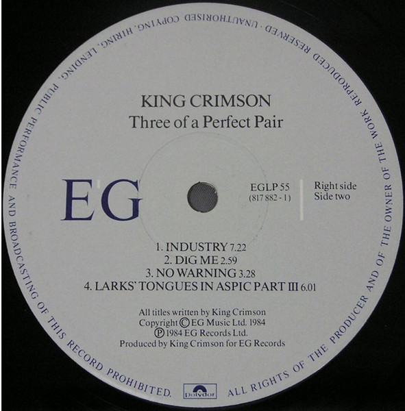 King Crimson - Three Of A Perfect Pair | EG (EGLP 55) - 4 King Crimson - Three Of A Perfect Pair | EG (EGLP 55) - 4