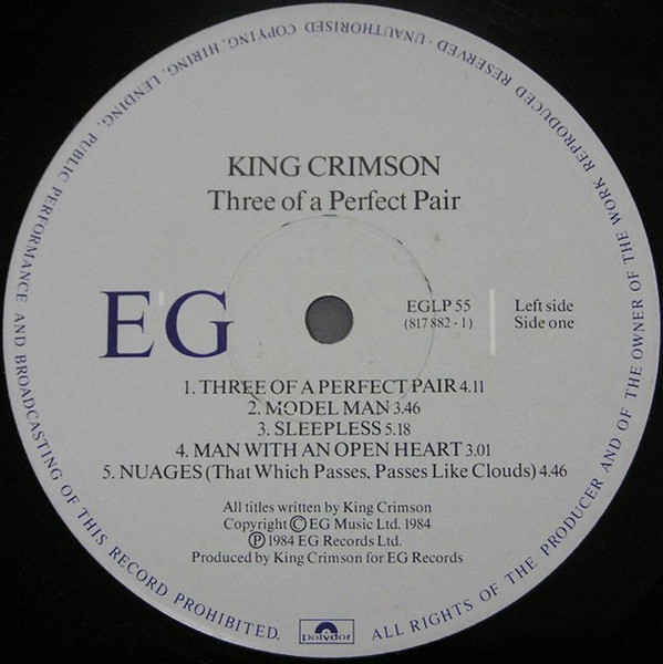 King Crimson - Three Of A Perfect Pair | EG (EGLP 55) - 3 King Crimson - Three Of A Perfect Pair | EG (EGLP 55) - 3