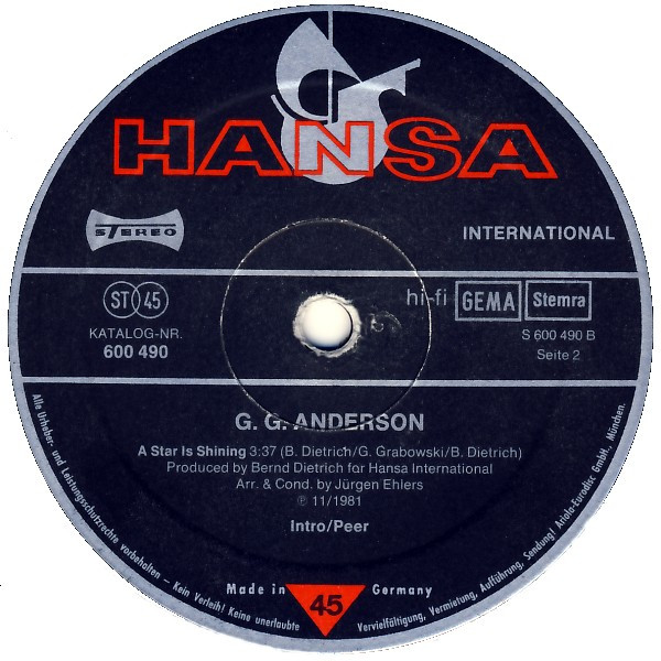 G.G. Anderson - Cheerio / A Star Is Shining | Hansa International (600 490) - 4