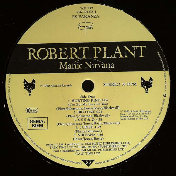 Robert Plant - Manic Nirvana | Es Paranza Records (WX 339) - 3