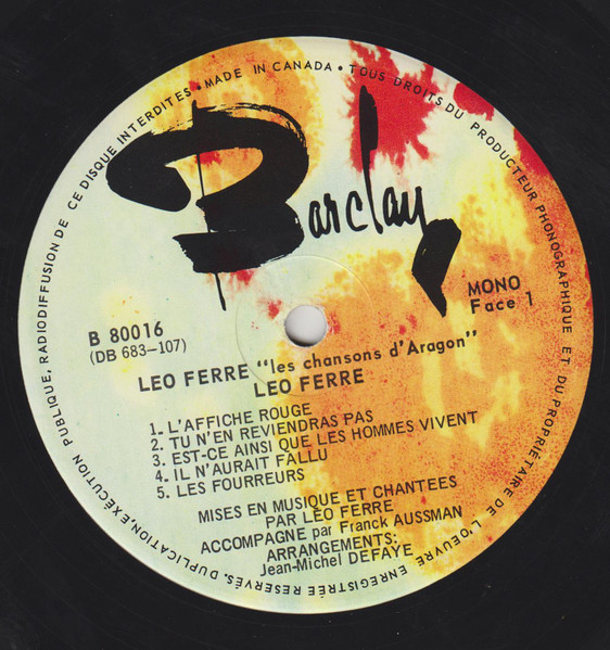 Léo Ferré - Les Chansons D' Aragon | Barclay (B 80016) - 2