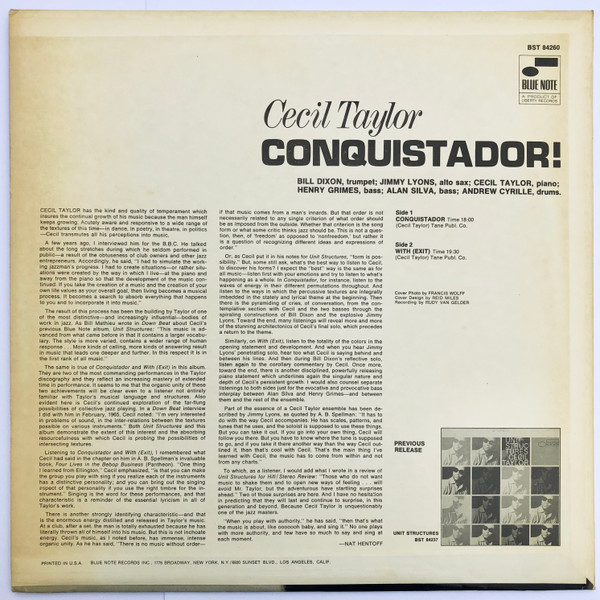 Cecil Taylor - Conquistador! | Blue Note (BST 84260) - 2