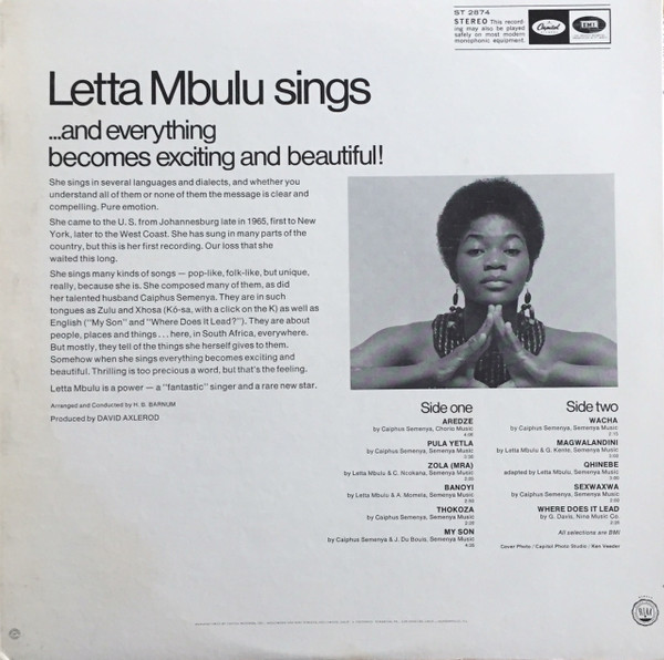 Letta Mbulu - Letta Mbulu Sings | Capitol Records (ST 2874) - 2 Letta Mbulu - Letta Mbulu Sings | Capitol Records (ST 2874) - 2