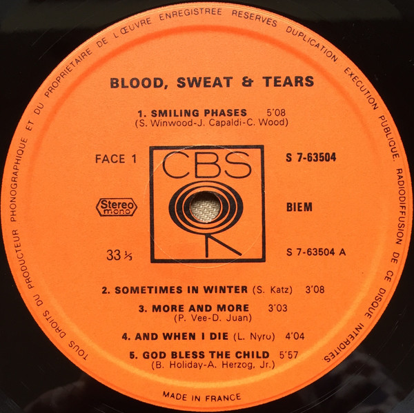 Blood, Sweat And Tears - Blood, Sweat And Tears | CBS (S 7-63504) - 3 Blood, Sweat And Tears - Blood, Sweat And Tears | CBS (S 7-63504) - 3