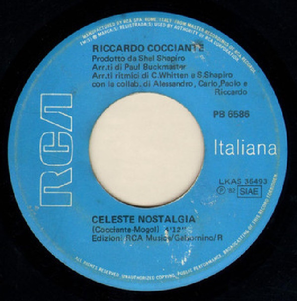 Riccardo Cocciante - Celeste Nostalgia | RCA (PB 6586) - 3 Riccardo Cocciante - Celeste Nostalgia | RCA (PB 6586) - 3
