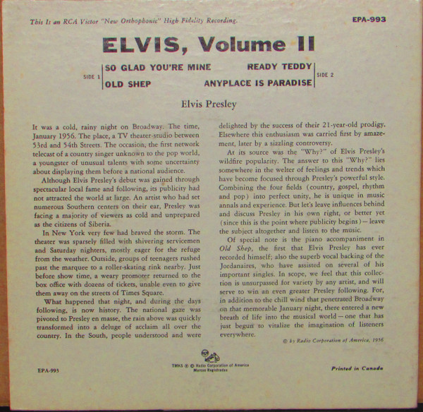 Elvis Presley - Elvis, Volume II | RCA Victor (EPA-993) - 2