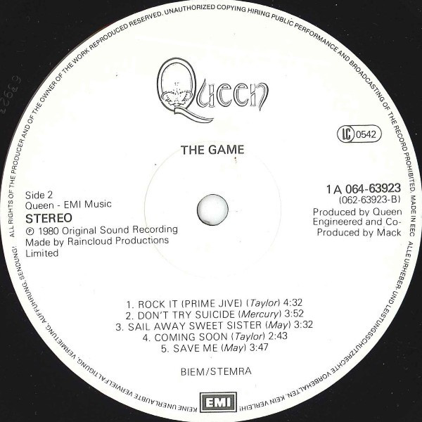 Queen - The Game | EMI (1A 062-63 923) - 4 Queen - The Game | EMI (1A 062-63 923) - 4