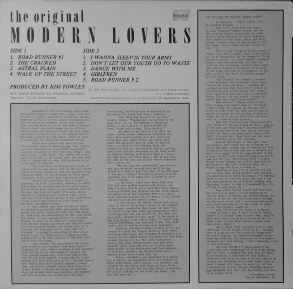 The Modern Lovers - The Original Modern Lovers LP | BOMP! (BLP-4021) - 2 The Modern Lovers - The Original Modern Lovers LP | BOMP! (BLP-4021) - 2