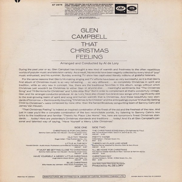 Glen Campbell - That Christmas Feeling | Capitol Records (ST 2978) - 2