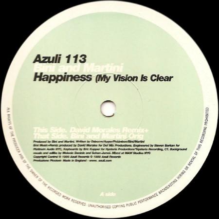 Bini & Martini - Happiness (My Vision Is Clear) | Azuli Records (AZNY 113) - main