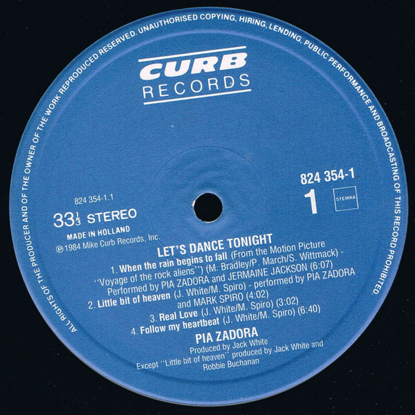 Pia Zadora - Let's Dance Tonight | Curb Records (824 354-1) - 2 Pia Zadora - Let's Dance Tonight | Curb Records (824 354-1) - 2