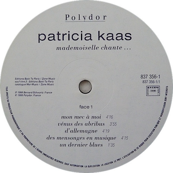 Patricia Kaas - Mademoiselle Chante... | Polydor (837 356-1) - 3 Patricia Kaas - Mademoiselle Chante... | Polydor (837 356-1) - 3