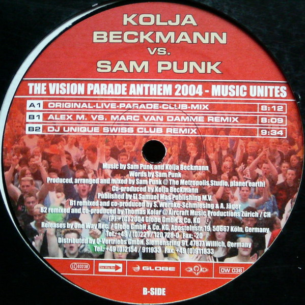 Kolja Beckmann Vs. Sam Punk - The Vision Parade Anthem 2004 - Music Unites | One Way Records (OW036) - 2