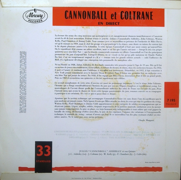 The Cannonball Adderley Quintet - Cannonball Et Coltrane En Direct | Mercury (7 195) - 2 The Cannonball Adderley Quintet - Cannonball Et Coltrane En Direct | Mercury (7 195) - 2