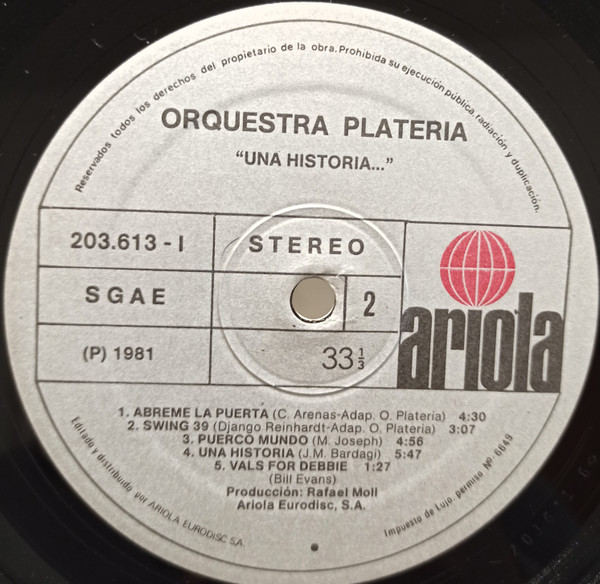 Orquestra Plateria - Una Historia... (En Directo) | Ariola (I-203 613) - 4