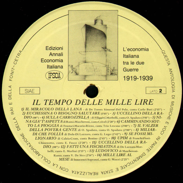 Various - Il Tempo Delle Mille Lire (L'Economia Italiana Nelle Canzoni 1919-1939) | IPSOA Edizioni Annali Economia Italiana (IPSOA 001) - 4 Various - Il Tempo Delle Mille Lire (L'Economia Italiana Nelle Canzoni 1919-1939) | IPSOA Edizioni Annali Economia Italiana (IPSOA 001) - 4