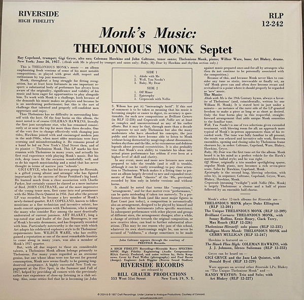 Thelonious Monk Septet - Monk's Music | Analogue Productions (RLP-12-242) - 3