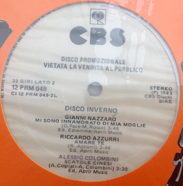 Various - Disco Inverno | CBS (12 PRM 049) - main Various - Disco Inverno | CBS (12 PRM 049) - main