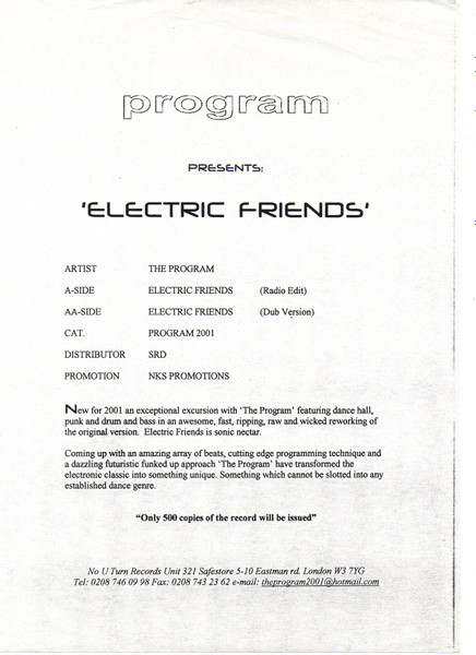 The Program - Electric Friends | Not On Label (PROGRAM2001) - 3
