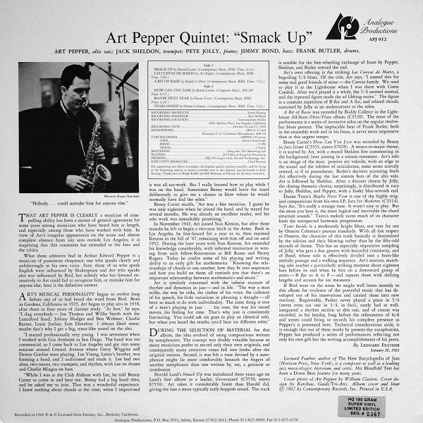 Art Pepper Quintet - Smack Up LP | Analogue Productions (APJ 012) - 2