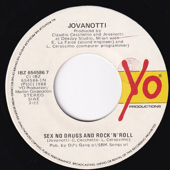 Jovanotti - Sex No Drugs And Rock'N Roll | Yo Productions (IBZ 654586 7) - 3