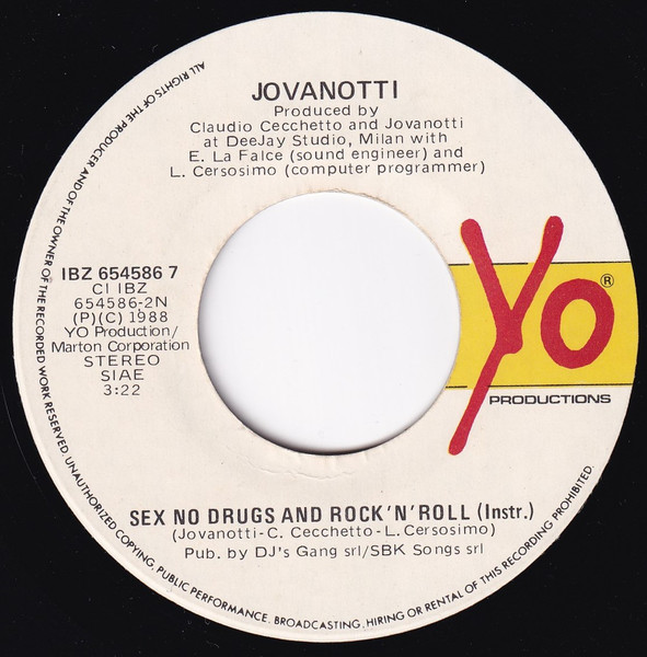 Jovanotti - Sex No Drugs And Rock'N Roll | Yo Productions (IBZ 654586 7) - 4