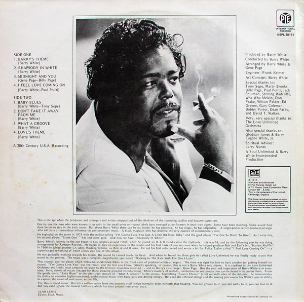 Love Unlimited Orchestra - Rhapsody In White | Pye International (NSPL 28191) - 2