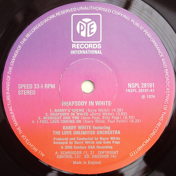 Love Unlimited Orchestra - Rhapsody In White | Pye International (NSPL 28191) - 3