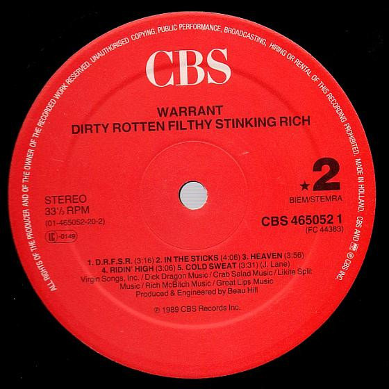 Warrant - Dirty Rotten Filthy Stinking Rich | CBS (465052 1) - 4