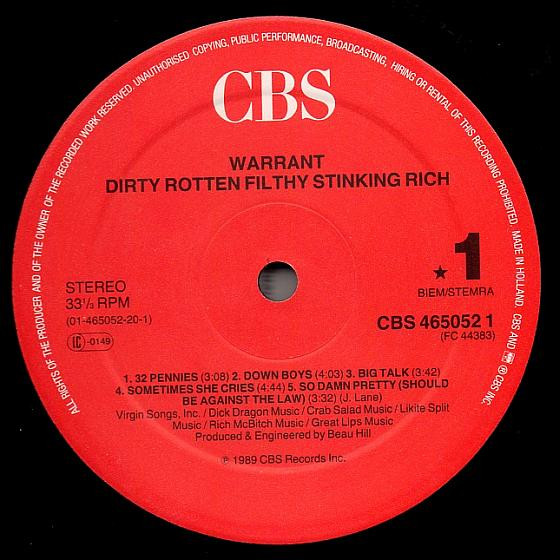 Warrant - Dirty Rotten Filthy Stinking Rich | CBS (465052 1) - 3