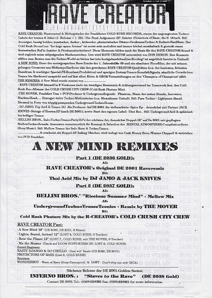 Rave Creator - A New Mind (Remixes 2) | Dance Ecstasy 2001 (DE2037) - 3 Rave Creator - A New Mind (Remixes 2) | Dance Ecstasy 2001 (DE2037) - 3