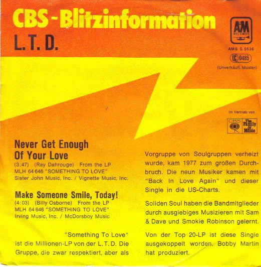 L.T.D. - Never Get Enough Of Your Love | A&M Records (AMS S 5636) - main