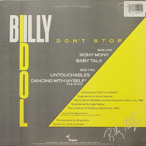 Billy Idol - Don't Stop | Chrysalis (PV 44000) - 2 Billy Idol - Don't Stop | Chrysalis (PV 44000) - 2