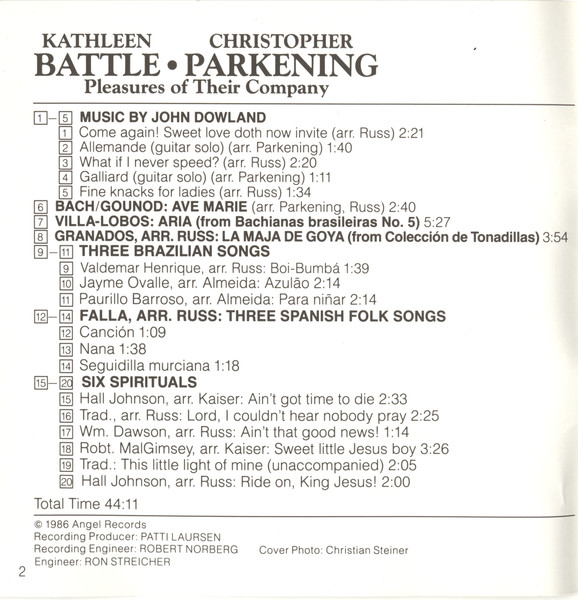 Kathleen Battle / Christopher Parkening - Pleasures Of Their Company | Angel Records (CDC-7 47196-2) - 4 Kathleen Battle / Christopher Parkening - Pleasures Of Their Company | Angel Records (CDC-7 47196-2) - 4