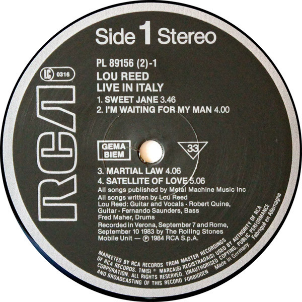 Lou Reed - Live In Italy | RCA (PL 89156(2)) - 4