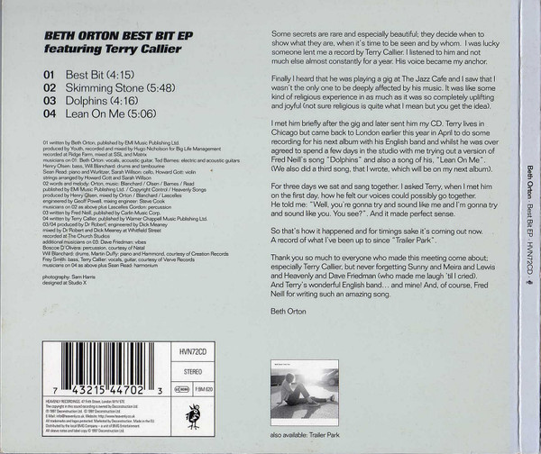 Beth Orton - Best Bit EP | Heavenly (HVN72CD) - 2 Beth Orton - Best Bit EP | Heavenly (HVN72CD) - 2