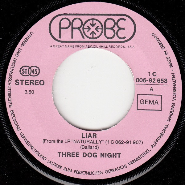 Three Dog Night - Liar | Probe (1C006-92 658) - 3