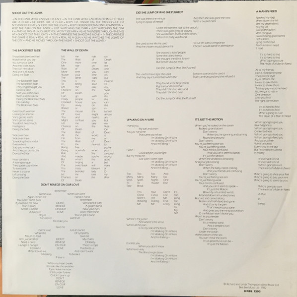 Richard & Linda Thompson - Shoot Out The Lights | Hannibal Records (HNBL 1303) - 3
