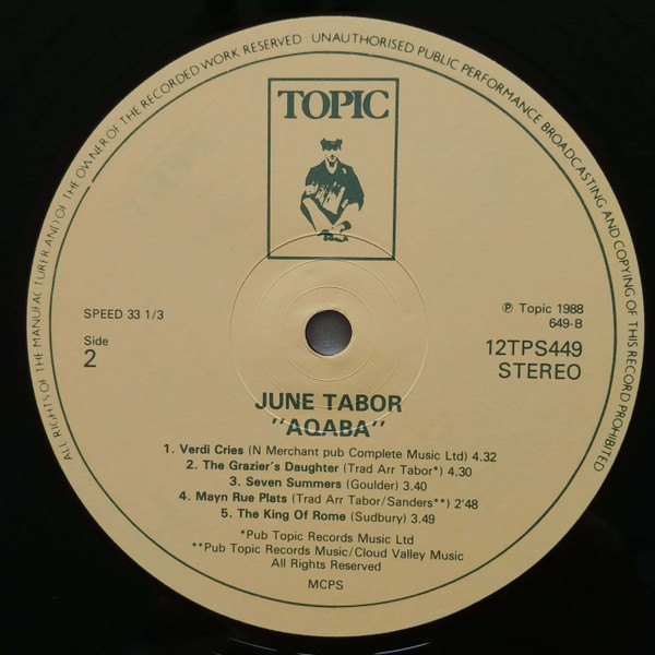 June Tabor - Aqaba | Topic Records (12TS449) - 3