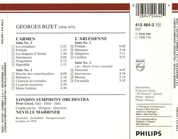 Georges Bizet - London Symphony Orchestra , Sir Neville Marriner - Suites "Carmen" 1 & 2 • "L'Arlésienne" Suites 1 & 2 | Philips Classics (412 464-2) - 2 Georges Bizet - London Symphony Orchestra , Sir Neville Marriner - Suites "Carmen" 1 & 2 • "L'Arlésienne" Suites 1 & 2 | Philips Classics (412 464-2) - 2