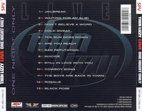 Thin Lizzy Featuring Scott Gorham & John Sykes - One Night Only | Steamhammer (SPV 085-21992 CD) - 2