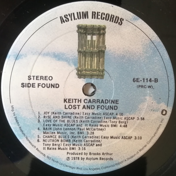 Keith Carradine - Lost And Found | Asylum Records (6E-114) - 3