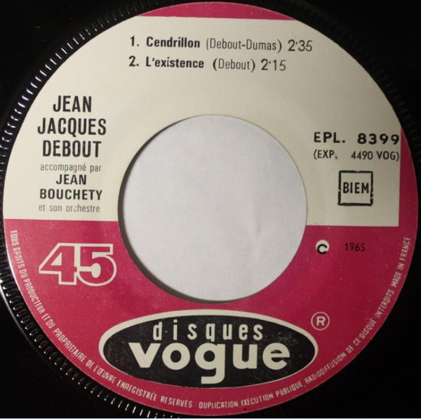 Jean-Jacques Debout - Cendrillon | Disques Vogue (EPL 8 399) - 3