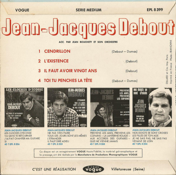 Jean-Jacques Debout - Cendrillon | Disques Vogue (EPL 8 399) - 2