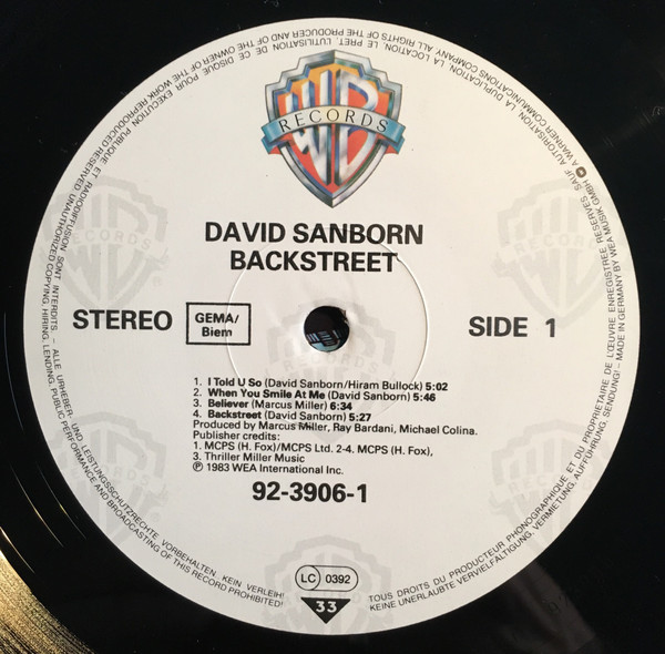 David Sanborn - Backstreet | Warner Bros. Records (92 3906-1) - 4 David Sanborn - Backstreet | Warner Bros. Records (92 3906-1) - 4